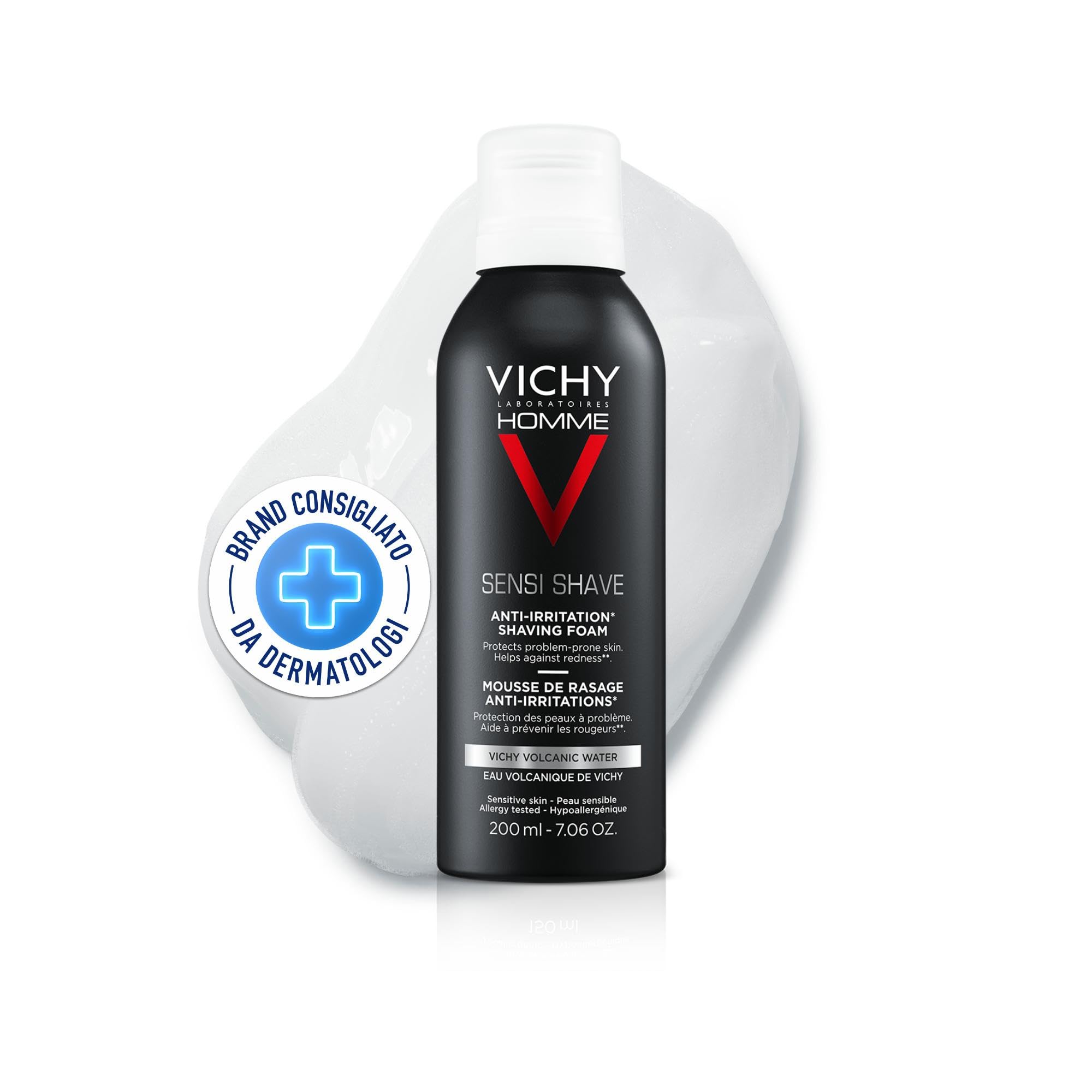 Vichy Homme Sensi Shave, Gel da Barba Idratante Energizzante, Per Pelli Sensibili, Pelle Lenita e Riparata, Con Calcio e Acqua Termale di Vichy, 150 ml