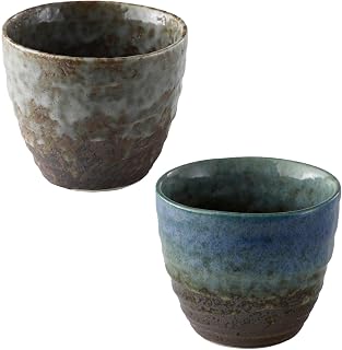 Asayu Japan Handpainted Glazed Ceramic Tea Cups Set of 2 6.7oz (200ml), Made in Japan MIno Ware Pottery Glass for Hot and Cold Drinks - 2PCS Mino Glaze Tea Cup Set