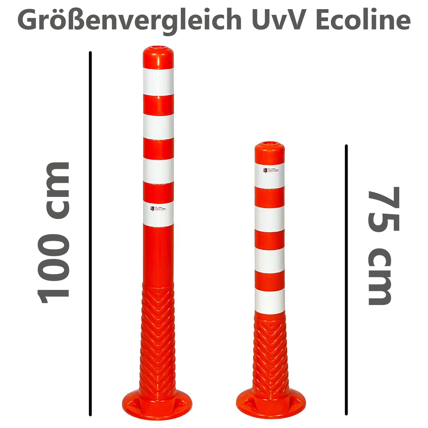 UvV 5 Stück flexible Absperrpfosten Ecoline 100cm orange vier Reflexstreifen (RA1) Befestigungsmaterial - überfahrbar, selbstaufrichtend (5-100cm)