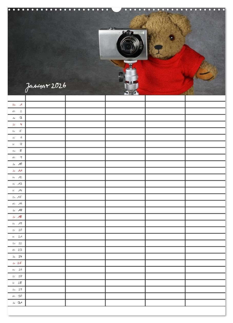 Der Teddybären-Familienplaner (hochwertiger Premium Wandkalender 2026 DIN A2 hoch), Kunstdruck in Hochglanz: Teddy KramBam und seine bärigen Freunde (CALVENDO Spass)