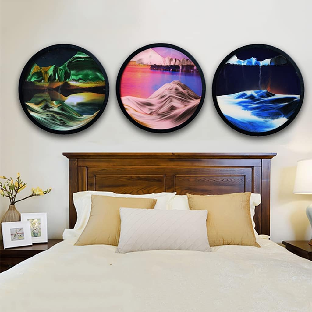 KRIDDR 3D Dynamic Sand Art Round Glass 3D Deep Sea Moving Sandscape Moving Sand Art Picture Display Flowing Sand Frame Relaxing Desktop Home Office Work Decor