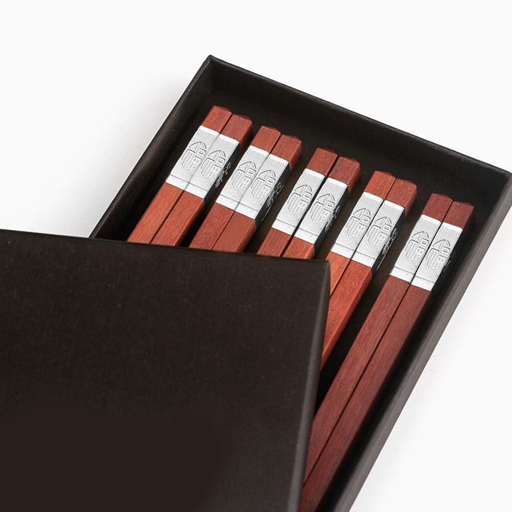 Coffret Cadeau de Baguettes en Bois réutilisables avec étui, Ensemble de Baguettes à Sushi japonaises, Baguettes Chinoises de Luxe en Bois Naturel, Baguettes antidérapantes, Baguet(Silver)