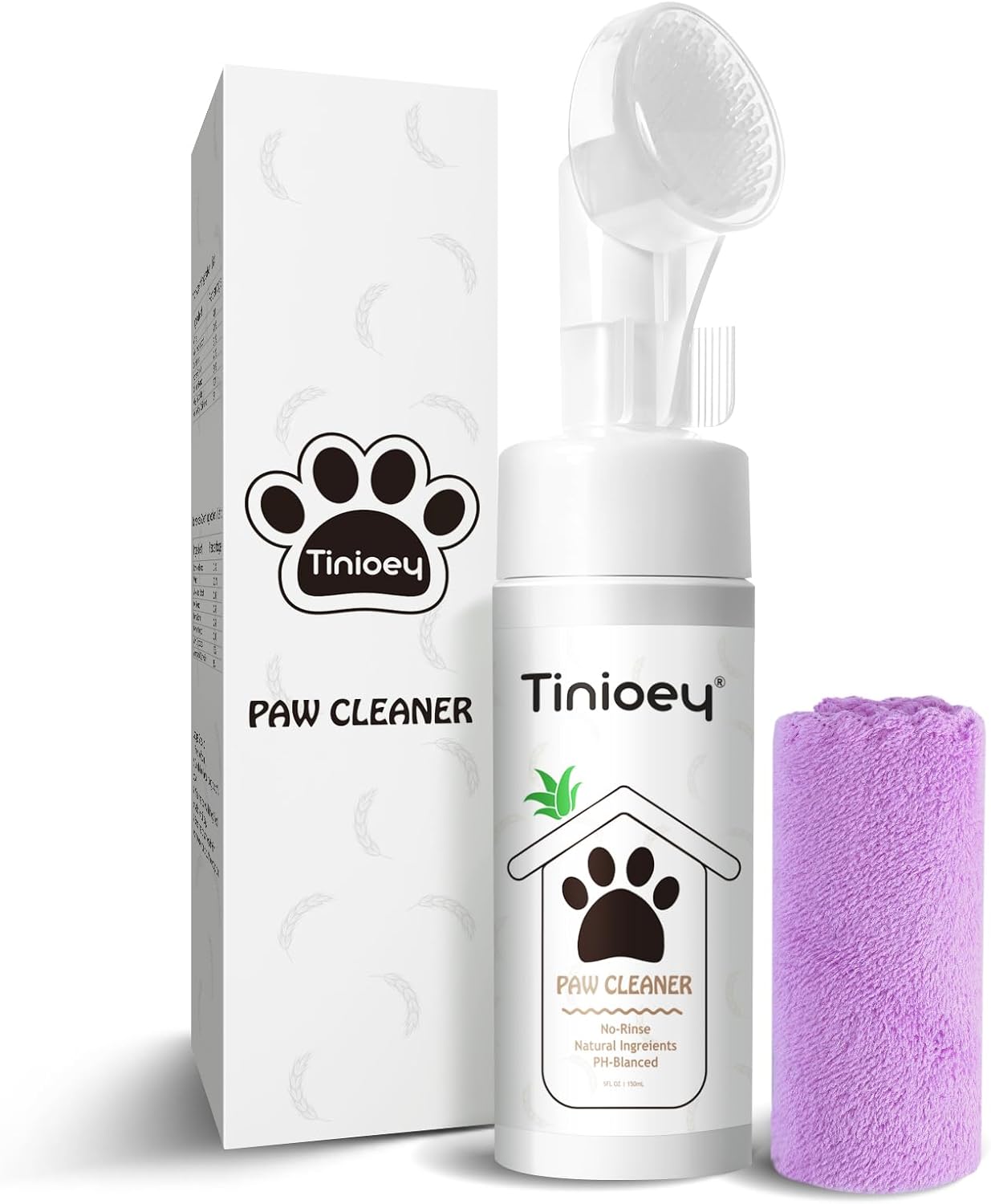 Tinioey Paw Cleaner for Dogs and Cats| Clean Paws No-Rinse Foaming Cleanser(5 oz)| Dandelion Paw Cleanser Paw Brush for Dogs| Dog Paw Scrubber| Cat Paw Cleaner (Fragrance Free, 1pcs)