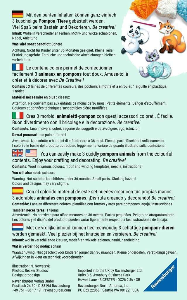 Ravensburger Be Creative 18429 - Animali con pompon fai da te per bambini dai 6 anni in su