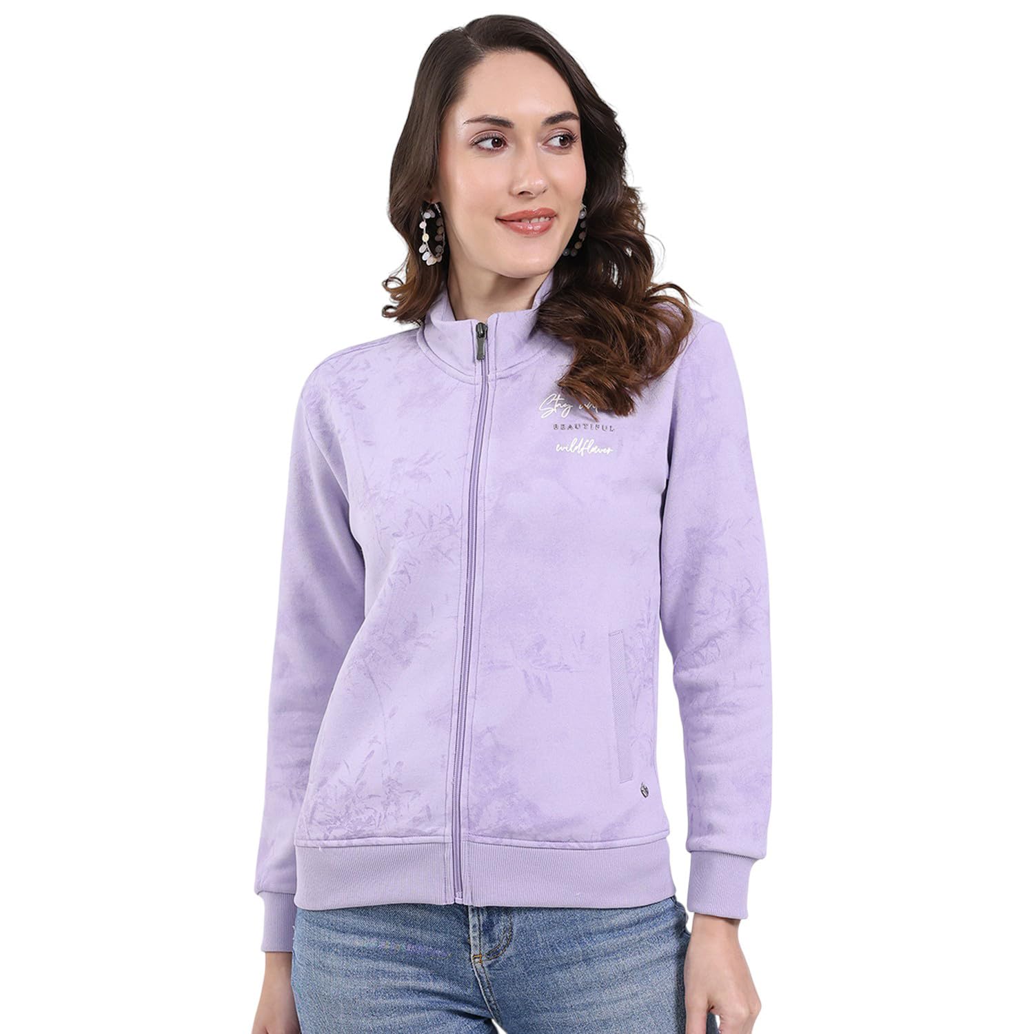 monte carlo Women Regular Fit Self Designed Pattern Mock Neck Zipper Closure Full Sleeve Winter Sweatshirt| Warm Pullover for Ladies | Soft Comfortable Casual Winter Wear for Women's (Pack of 1)-picture-19