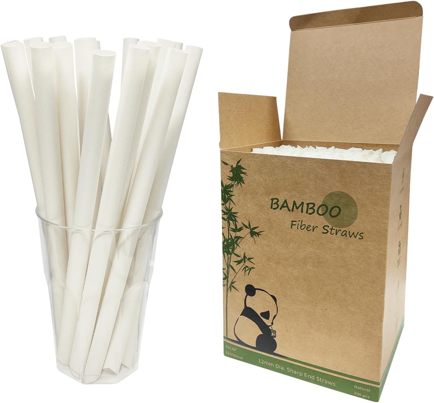 Biodegradable Bamboo Boba Straws 200 Counts - 0.5" Extra Wide Bamboo Fiber Straws Jumbo Straws for Smoothie Bubble Tea Hot & Cold Drinking, Disposable and Eco Friendly