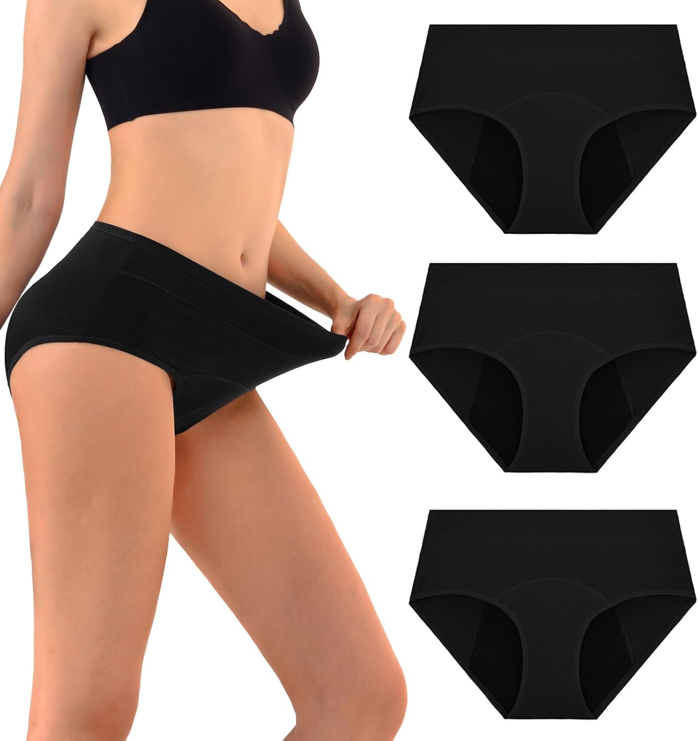 Women’s Leak-Resistant Cotton Underwear - Soft Stretch High-Waist Briefs Multipack for Everyday Freshness & Comfort