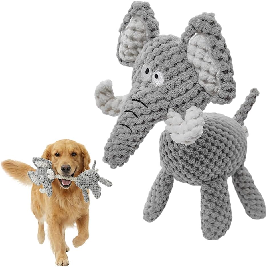 Drkicsy Indestructible Dog Toy, Durable Plush Dog Toys for Aggressive Chewers, Dogs Squeaky Chew Toys for Small Medium Large Dogs Indoor Puppy Teething (A_Gray)