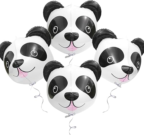 Miniatura 5 de Globos de panda de animales del zoológico, suministros de fiesta temática de animales para niños y niñas, paquete de 4 globos de aluminio con cabeza