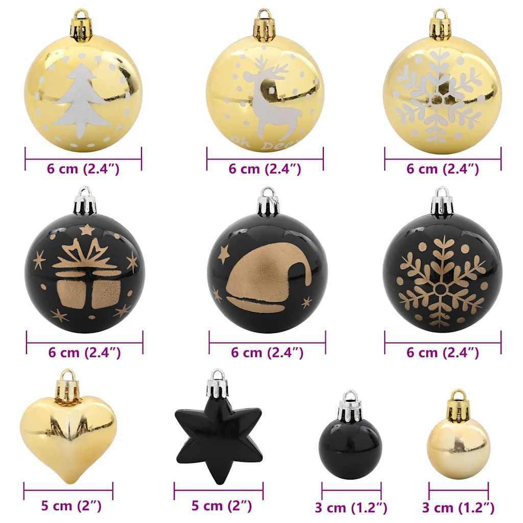 Weihnachtskugel-Set 40 pcs Schwarz und Gold aus Kunststoff, 6 cm glänzend, Christbaumschmuck für Tannenbaum, Wohnzimmer, Advent, Festtag und Winterdekoration, leicht und bruchsicher