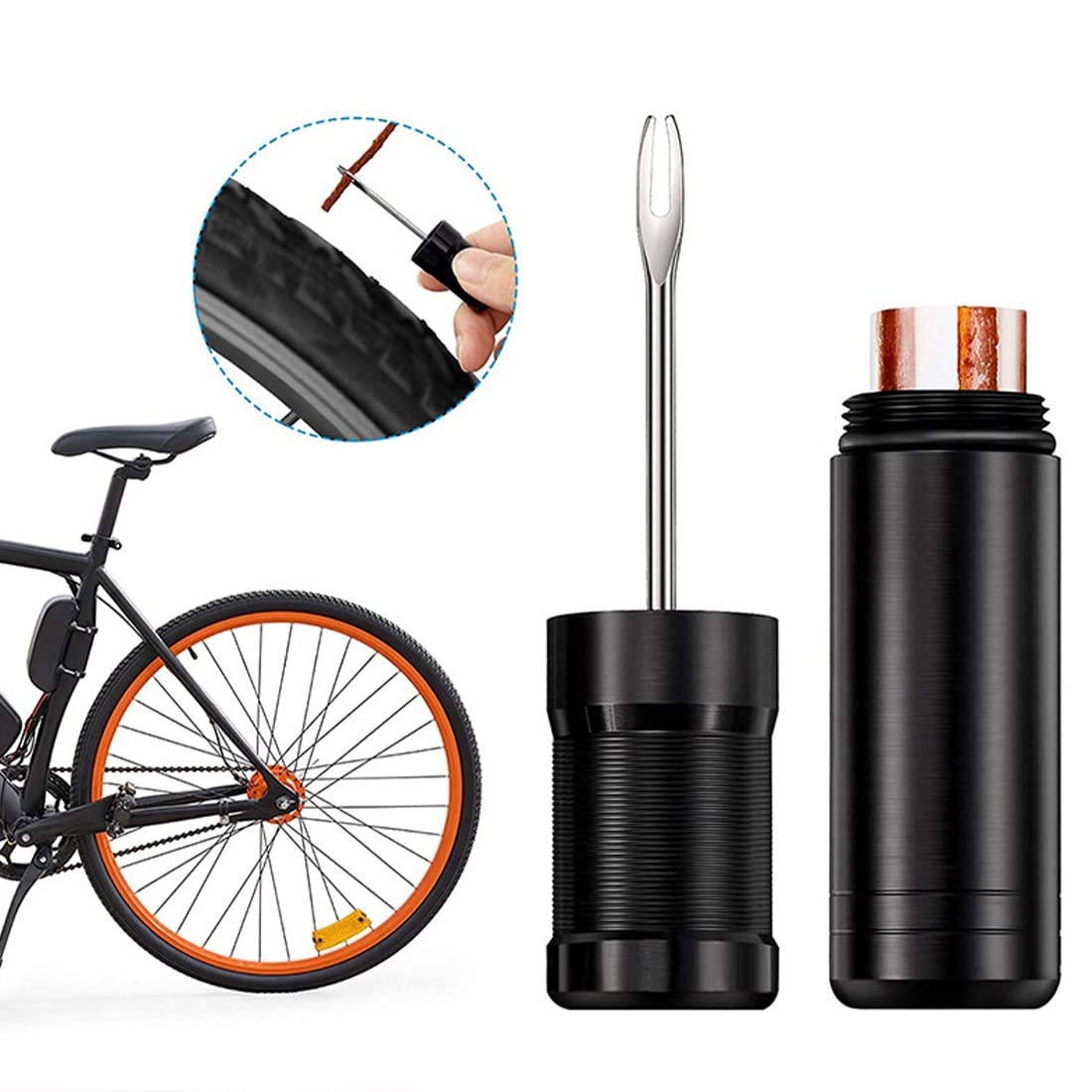 Kit Riparazione Tubeless MTB Attrezzi Bike, Forature per Pneumatici per Bici con 10 pcs di Strisce adesive e 1 alesatore per Foratura per Riparazione Pneumatici Accessori Professionali