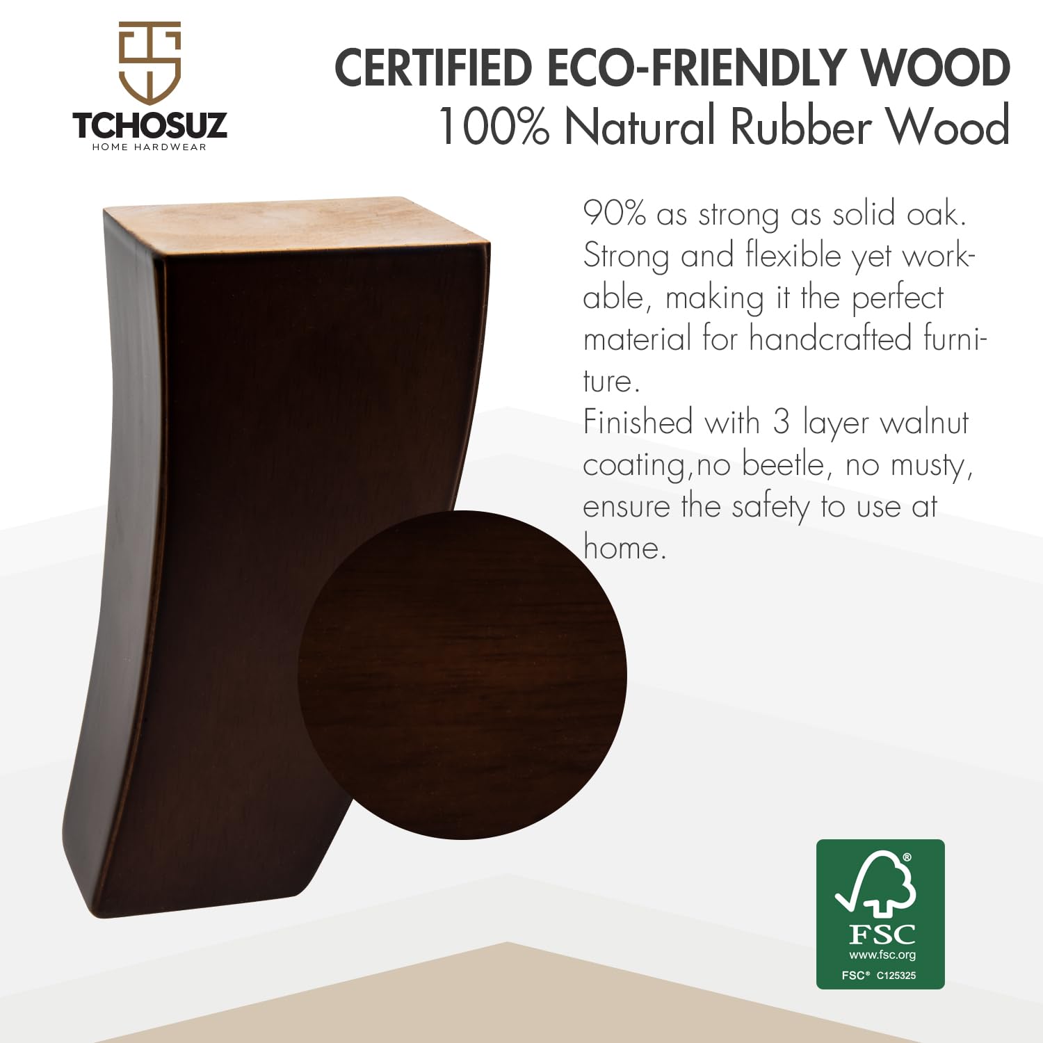 TCHOSUZ 4 inch / 10cm Wooden Furniture Legs - Image 3