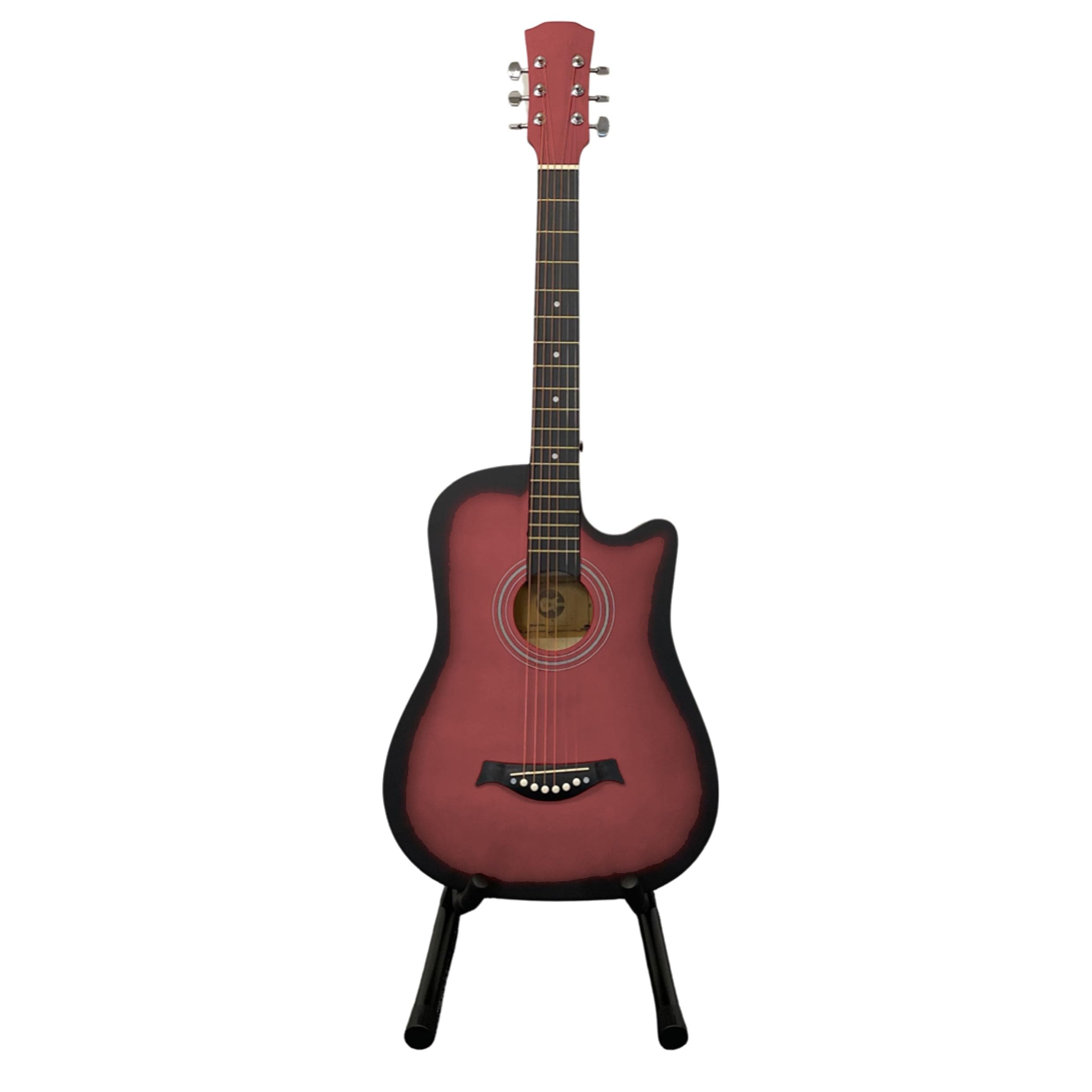 38 Inch Full Size Acoustic Guitar Classical Cutaway Design Hardwood Finish & Steel Strings with Bag (Coffee/Red)