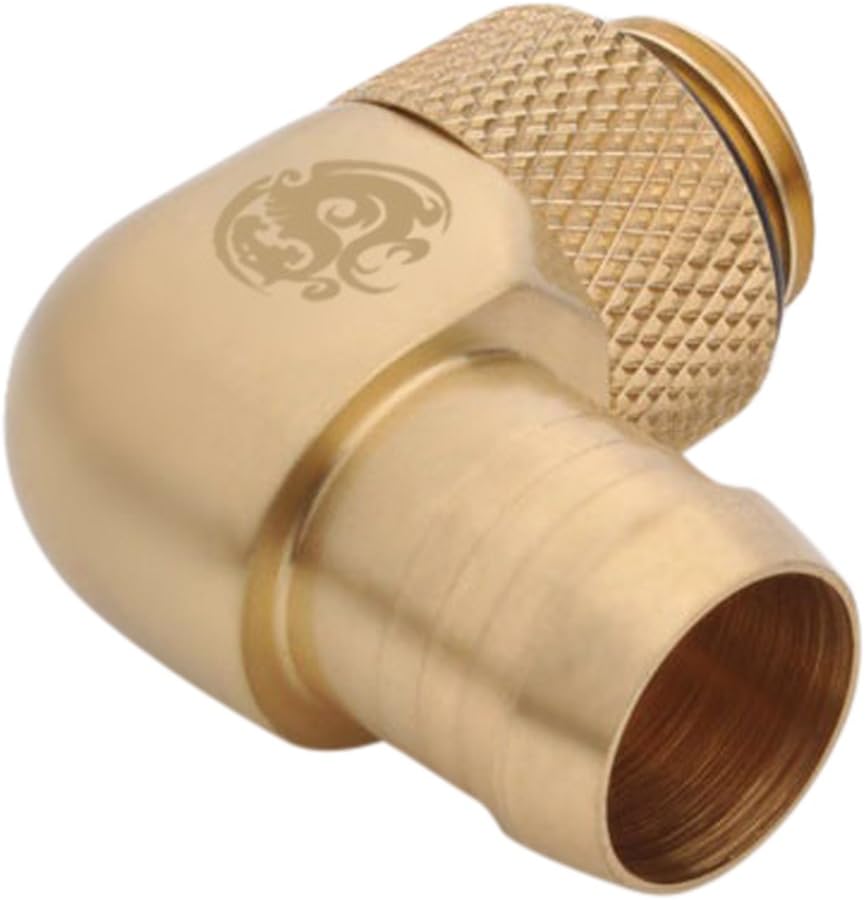 Bitspower G1/4" to 1/2" Barb Fitting for Soft Tubing, 90 Degree Single Rotary, True Brass