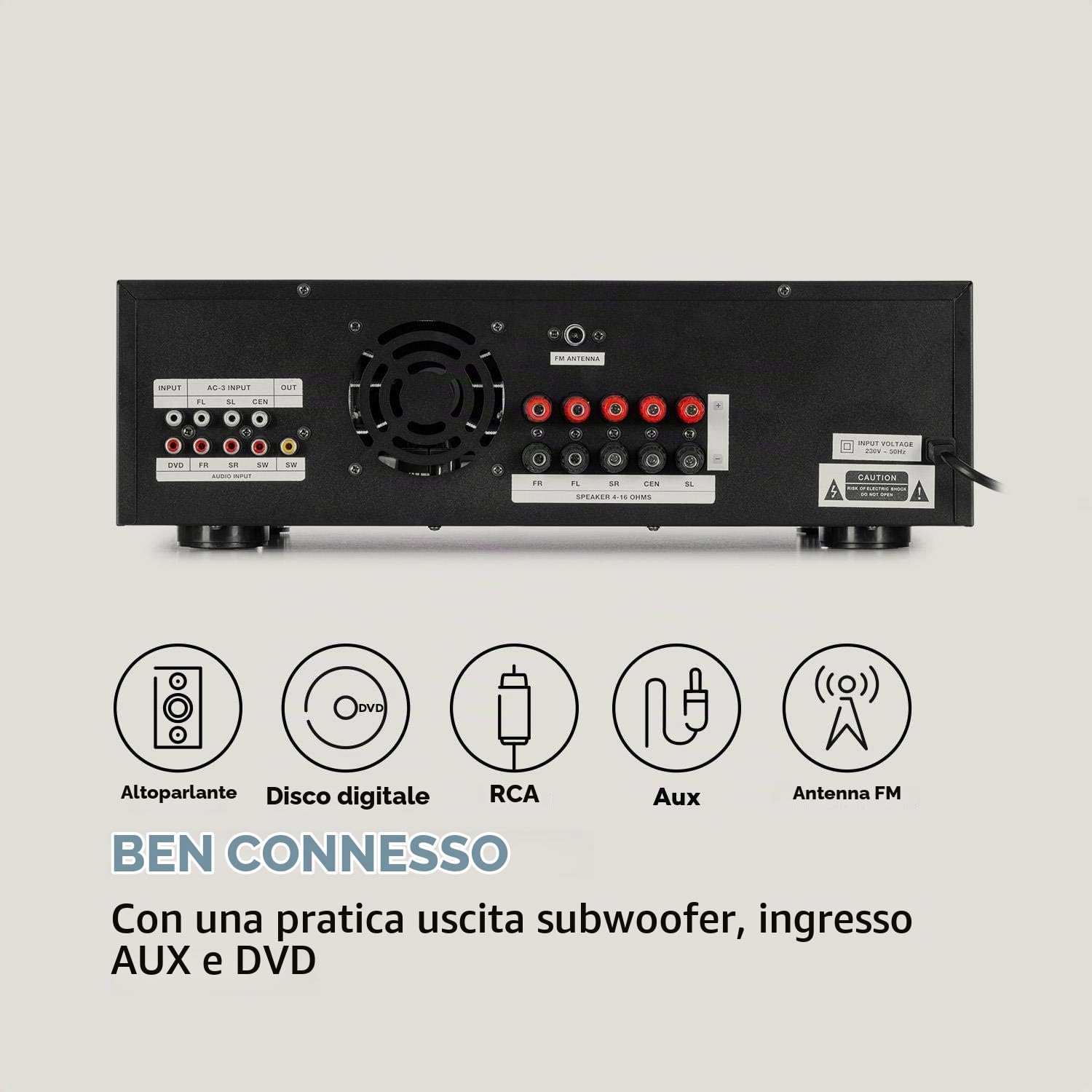 auna AMP 5100 BT 5.1 - Amplificatore, 2 x 120 Watt + 3 x 50 Watt RMS, Bluetooth, USB, SD, 2 Connessioni Microfono, Ingresso AUX, 2 VU-Meter, Nero