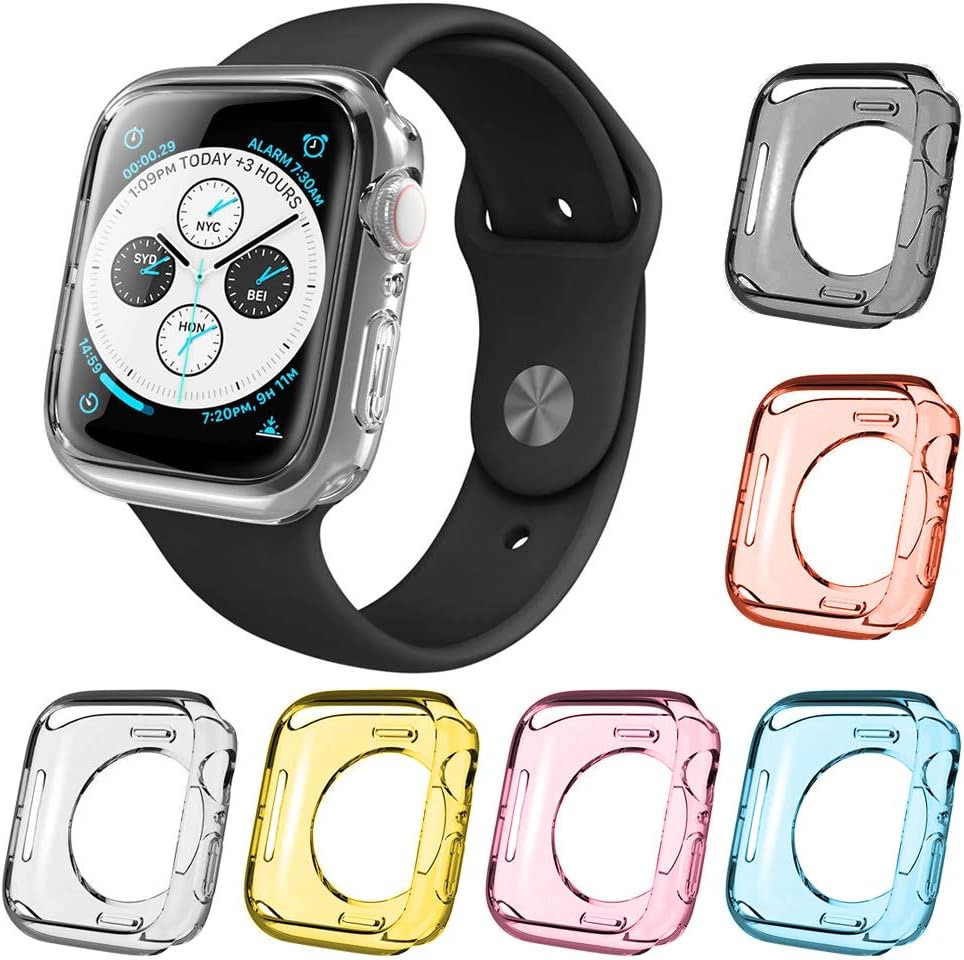 AFUNTA 6 Pcs Watch Screen Protective Case, Compatible Apple Watch Series 5 Series 4 Case 40mm All Around TPU Bumper Waterproof Cover Compatible New iWatch Series 4 – 6 colors