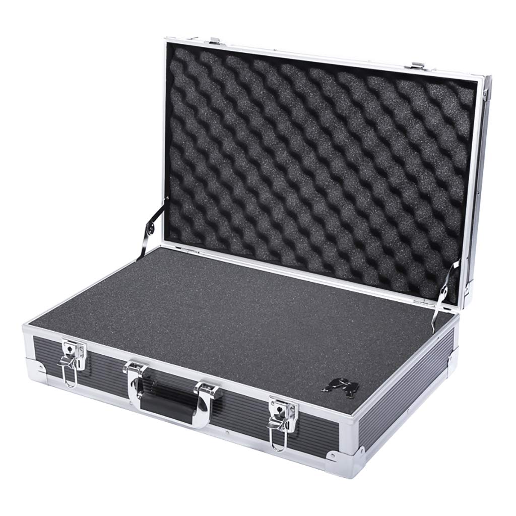 GLETSF Flight Case With Padded Foam, Portable Aluminium Tool Case Lockable Transport Box Small Hard Equipment Storage Box 55X35X14Cm-Black-Sponge