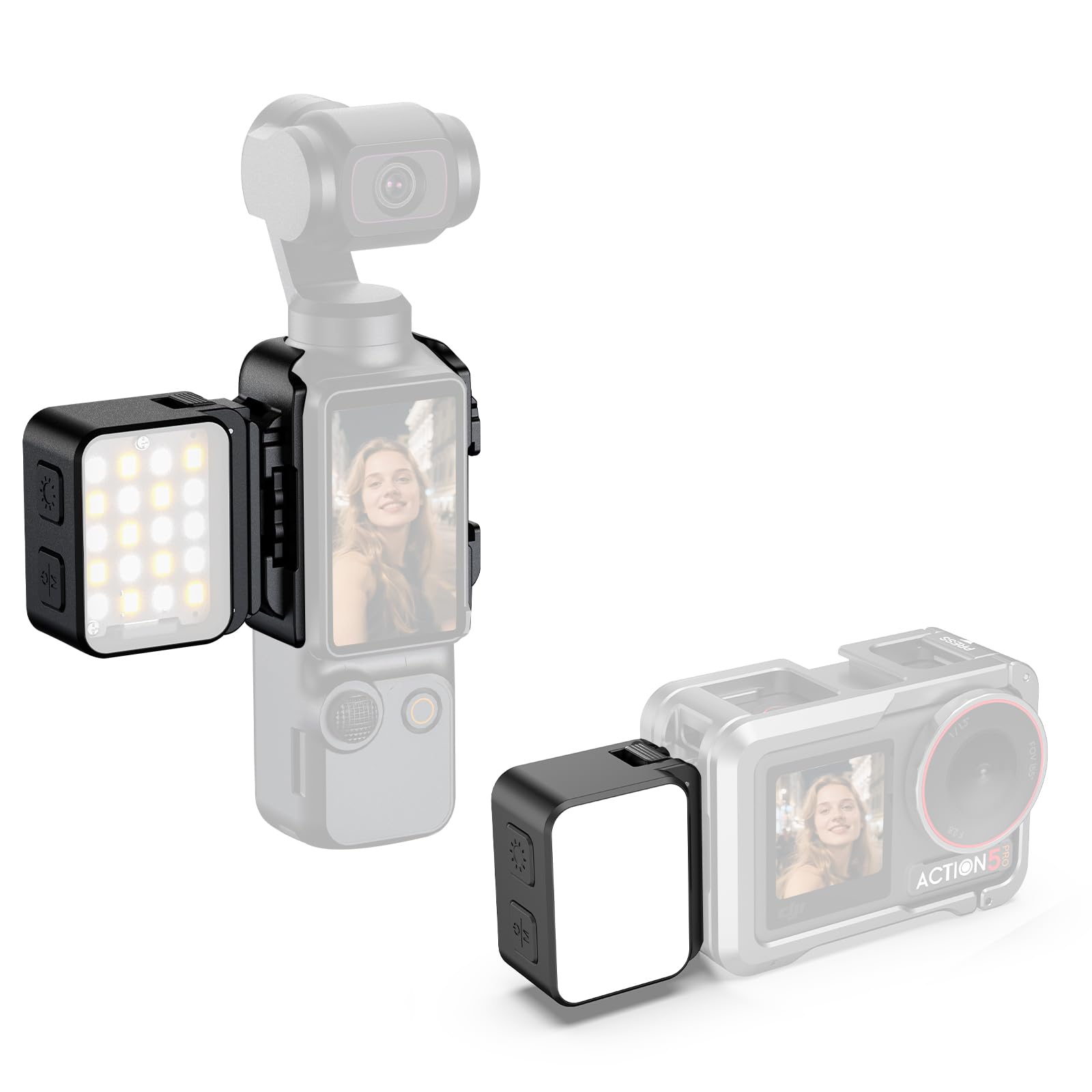 Mini lumière pour caméra d'action, Osmo Pocket 3 LED Fill Light Attachement Compatible avec DJI Osmo Action 5 Pro/4/3 Accessoires de caméra, pour Selfie Vlog enregistrement vidéo