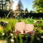 Planteur Visage Smiley Pot Cute Resin Flower Head Planter pour intérieur extérieur Siège unique Siège Pots succulents Cadeau IdeaI pour Mère, Père et Appréciation Noël avec Trou de drainage (1pcs TYPE4)
