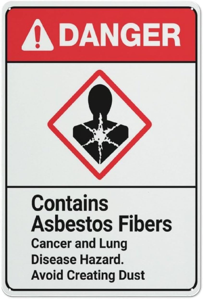 Asbestos Hazard Health Warning Aluminum Sign, Rustproof Weatherproof Plate, Construction Site Industrial Safety Risk Reminder, 8x12 Inch