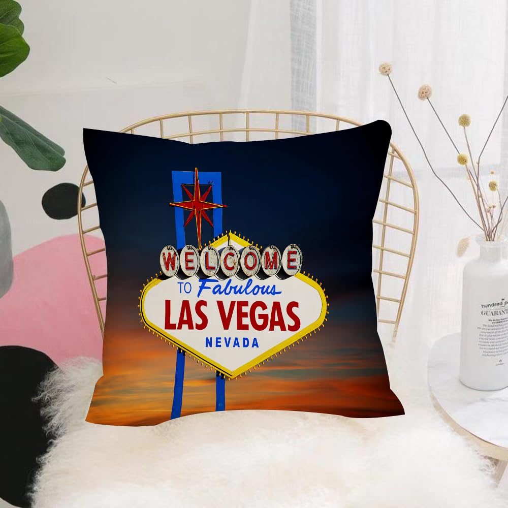HYMSXW Cushion Cover,Throw Pillow Case Home Decorative for Living Room Bedroom Sofa Chair 20X20 Inch,Famous Las Vegas Welcome Sign at sunset,Pillowcase 50X50cm