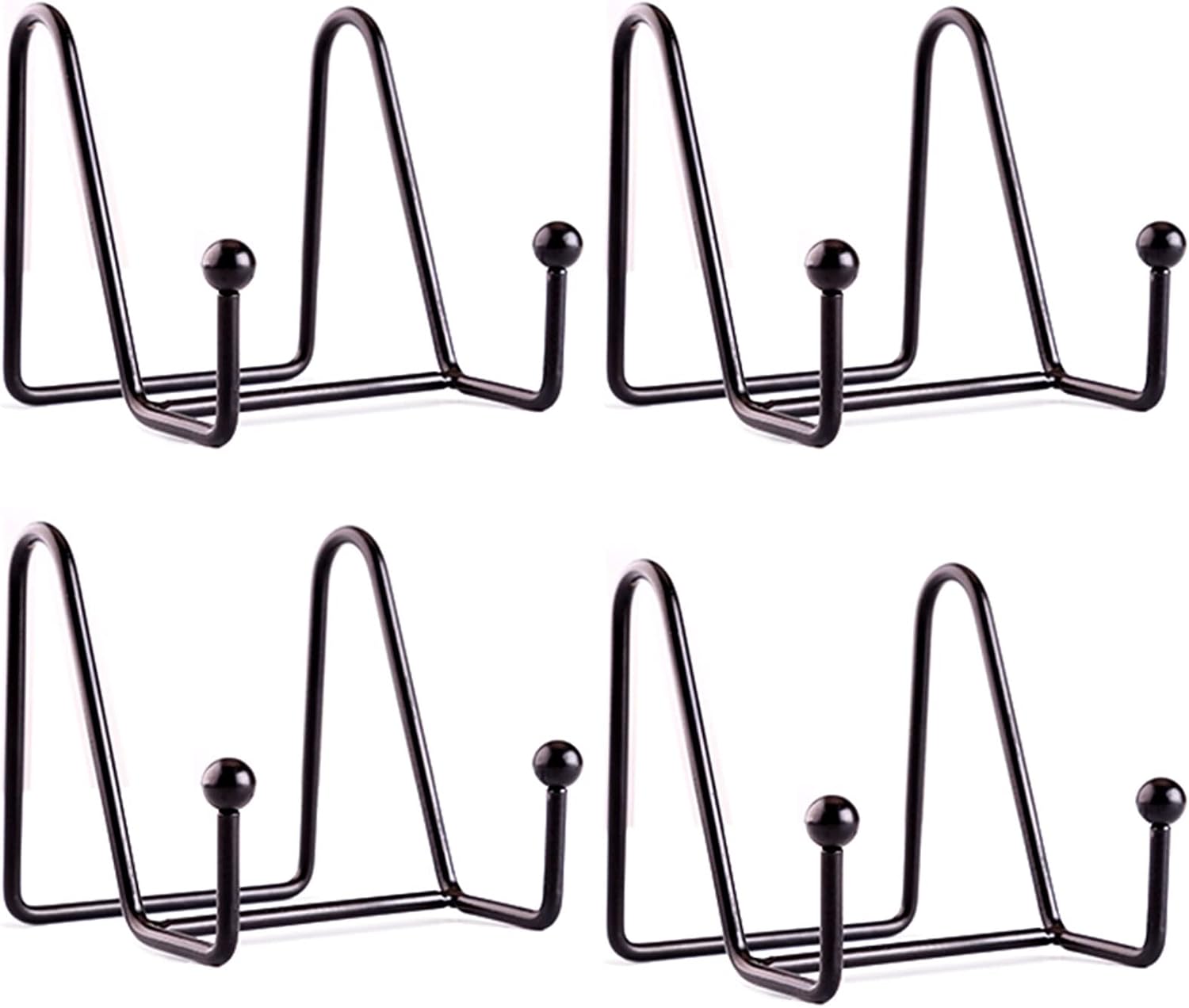 badiJum Metal Display Stand, 3.3 Inches Photo Stands, Picture Frame Stand, Easel Platter Stands, Plate Stands Holder for Decorative Plate Dish Picture Book Artworks, Matte Black 4Pcs Small
