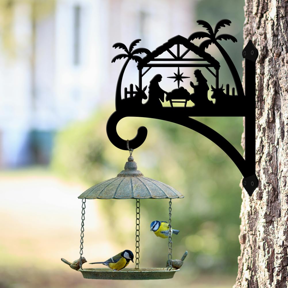 peacoblue Ganchos de hierro para plantas colgantes para exterior e interior, plantas colgantes, flores, helechos, macetas, farol, comedero de pájaros, 30cm x 37.3cm, soporte de pared de metal