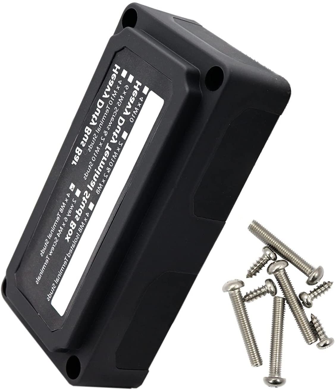 Black 300 A Bus Bar Box Heavy-Duty, moduł, blok rozdzielczy zasilania z 4 x zaciskiem śrubowym M8, blok przyłączeniowy akumulatora 12 V - 48 V DC, do samochodów morskich, solarnych