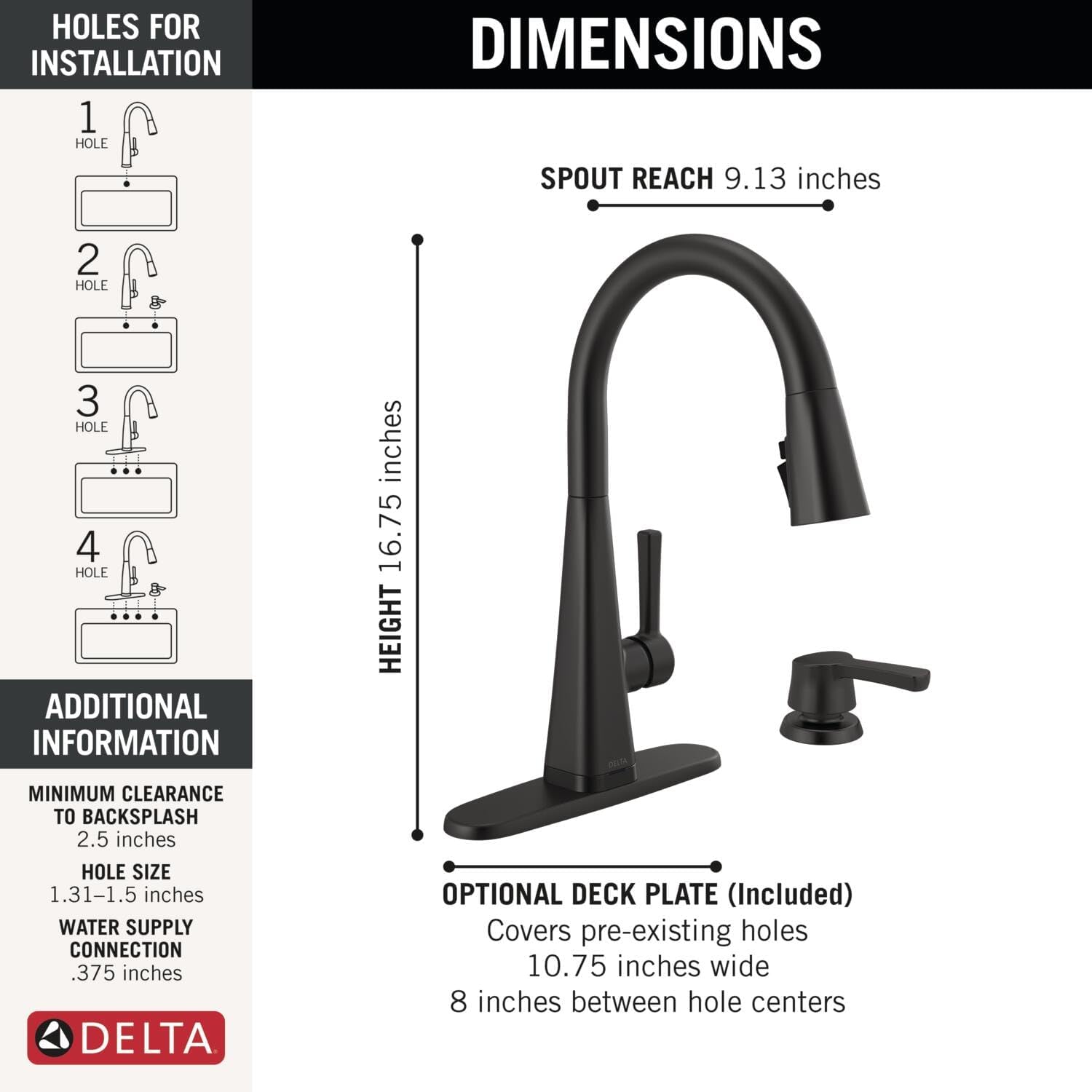 Delta Faucet Lenta Matte Black Kitchen Faucet Touch, Soap Dispenser Included, Kitchen Sink Faucet, Kitchen Faucet Black, Touch2O Technology, Matte Black 19802TZ-BL-DST