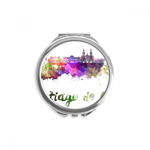 Santiago De Chile City Acuarela Mano Espejo Compacto Redondo Portátil Bolsillo Vidrio
