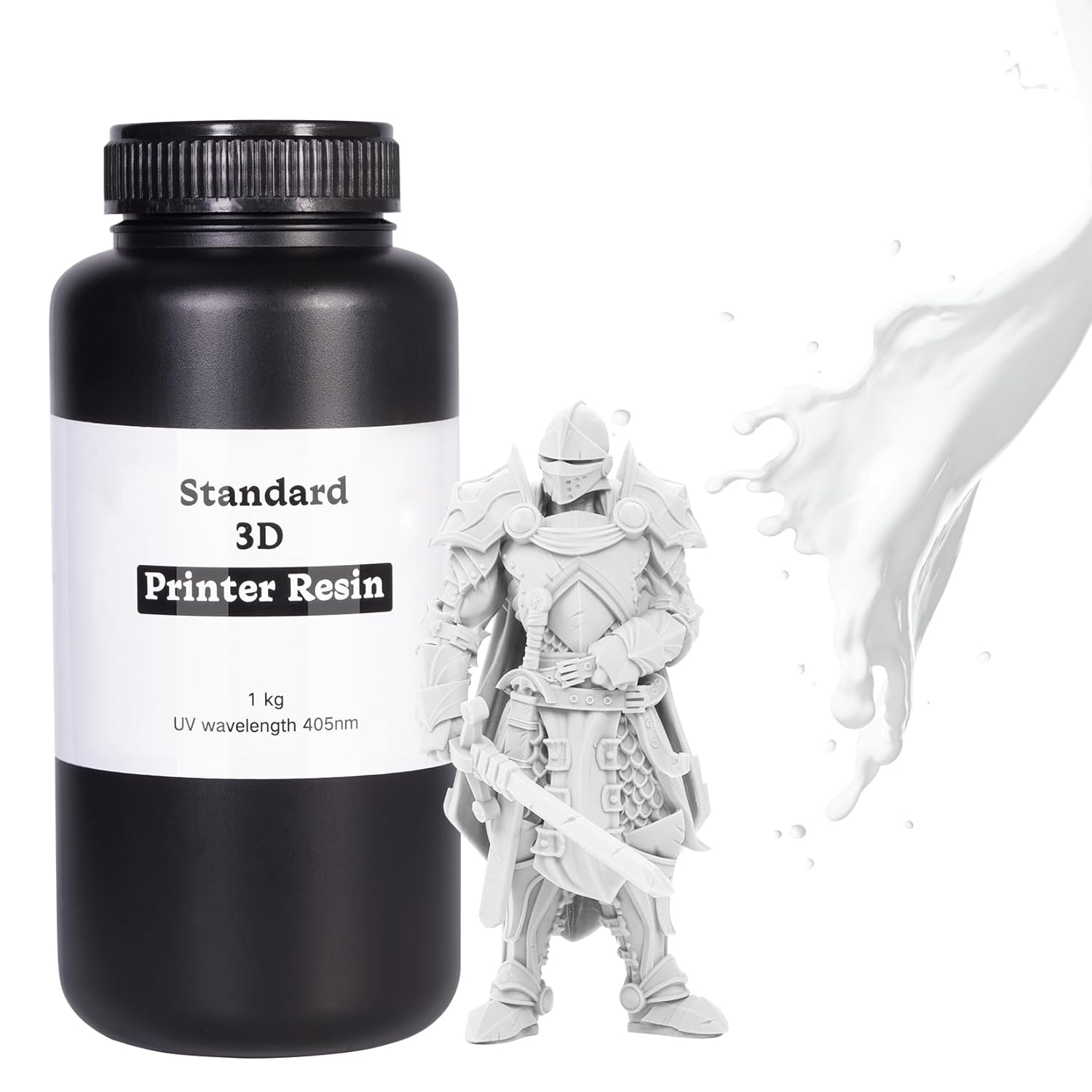 3D Printer Resin, Upgraded LCD UV-Curing Resin 405 nm Standard Photopolymer Fast Curing Resin for LCD 3D Printing - White 1KG