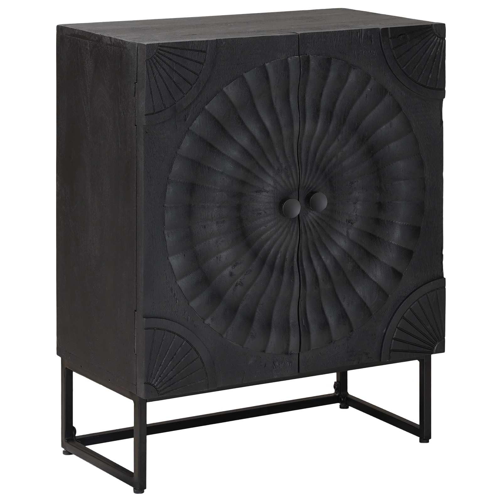 Credenza Legno Mango Nero 55 x 30 x 70 cm | 2 Ante, Legno Massello, Stoccaggio Soggiorno, Facile Pulizia