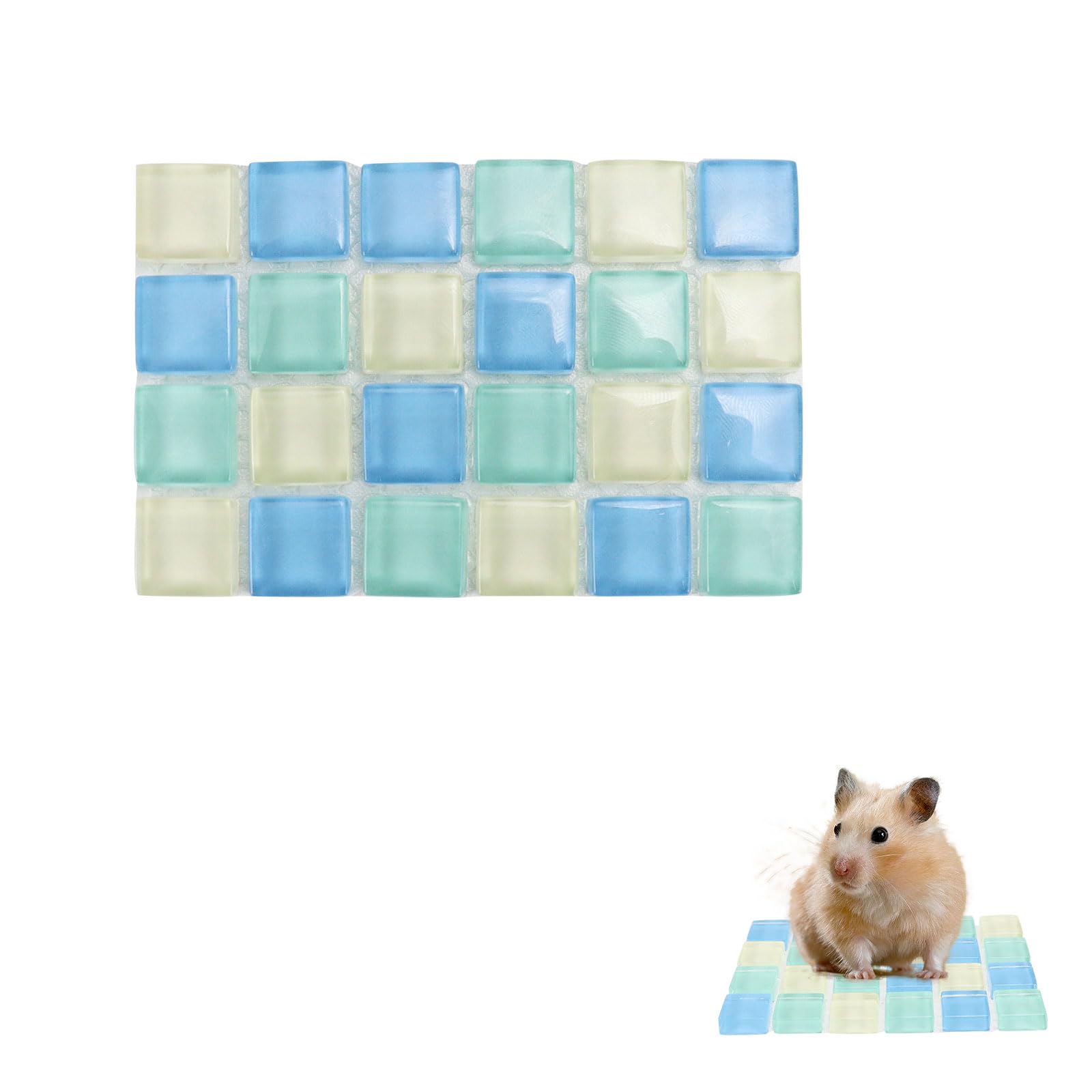 LuckyOpt Crystal Hamster Cooling Pad, Small Pet Ice Mat, Crystal Glass Inner Ice Crack Model, Suitable for Dwarf Hamster, Dwarf Fat Rat (Blue, 1PCS)