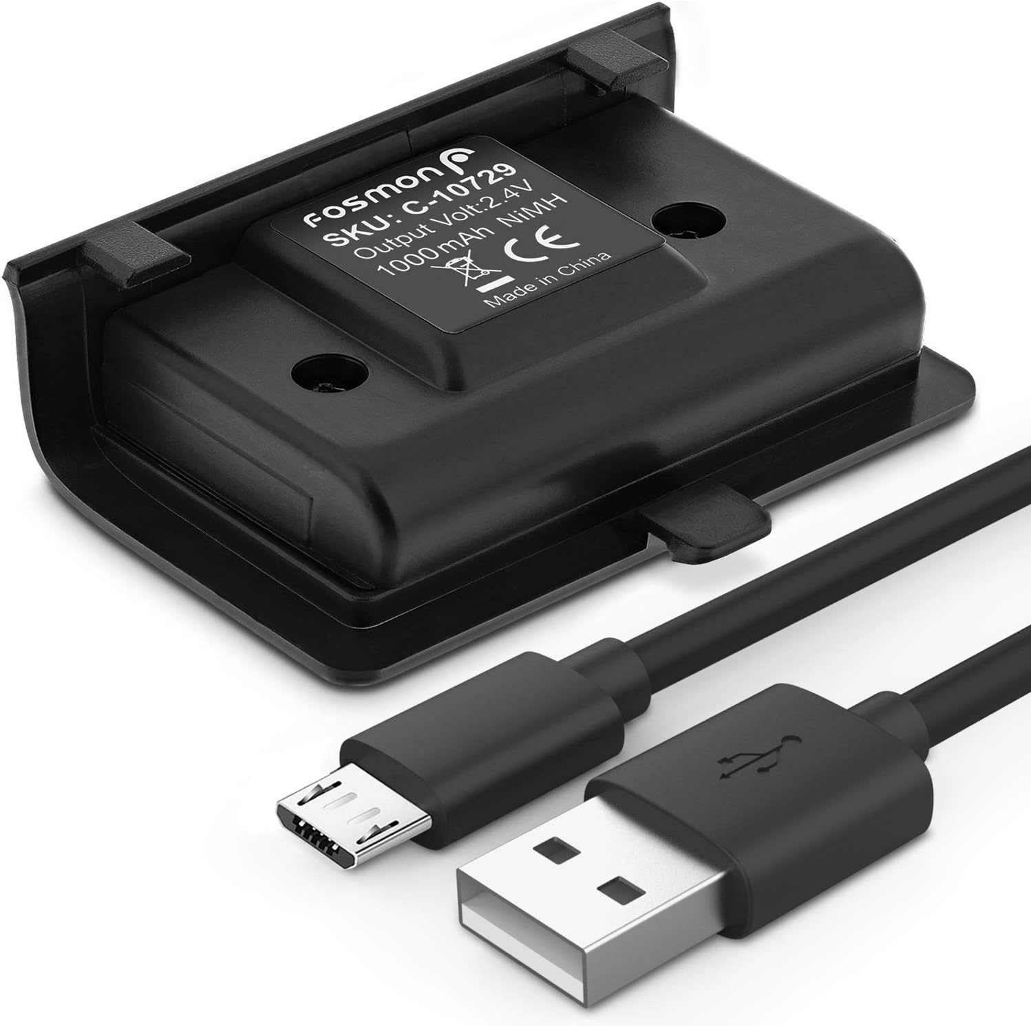 Fosmon Xbox One Controller 1000mAh Play and Charge Rechargeable Battery Pack (1 Pack) with 10FT Micro USB Charging Cable for Xbox One S/X/Elite Controller, also Works with Fosmon Dock C-10659/C-10709