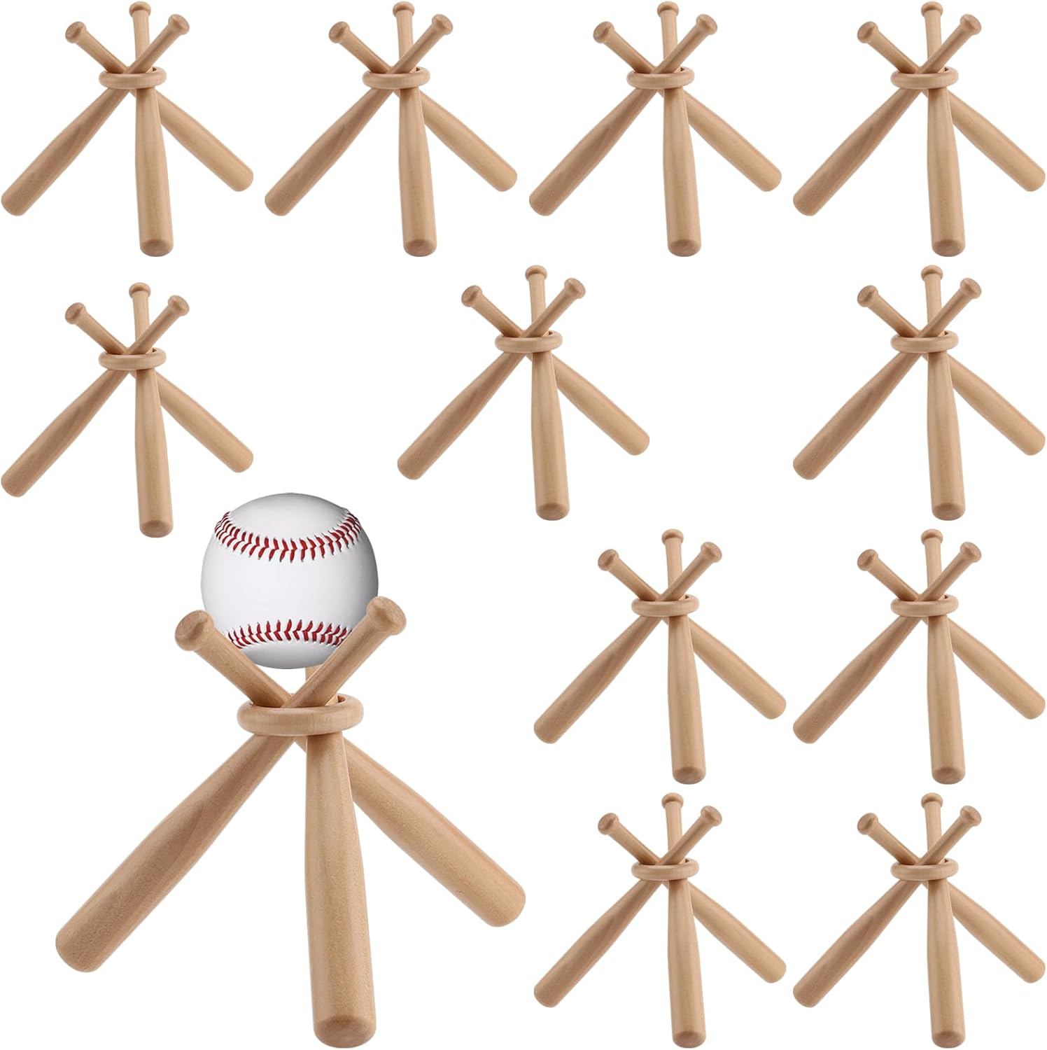 FUNSUEI 4 PCS Wooden Baseball Stand Display Holder, Mini Wood Baseball Bat, Mini