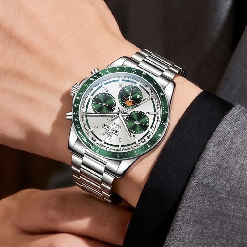 Image of OLEVS Men's Automatic Watch Batteryless Waterproof Mechanical Self Winding Stainless Steel Dress Luxuxry Wrist Watch with Tourbillon, Day-Day-Year & Chronograph Gift for Him Relojes de Hombres