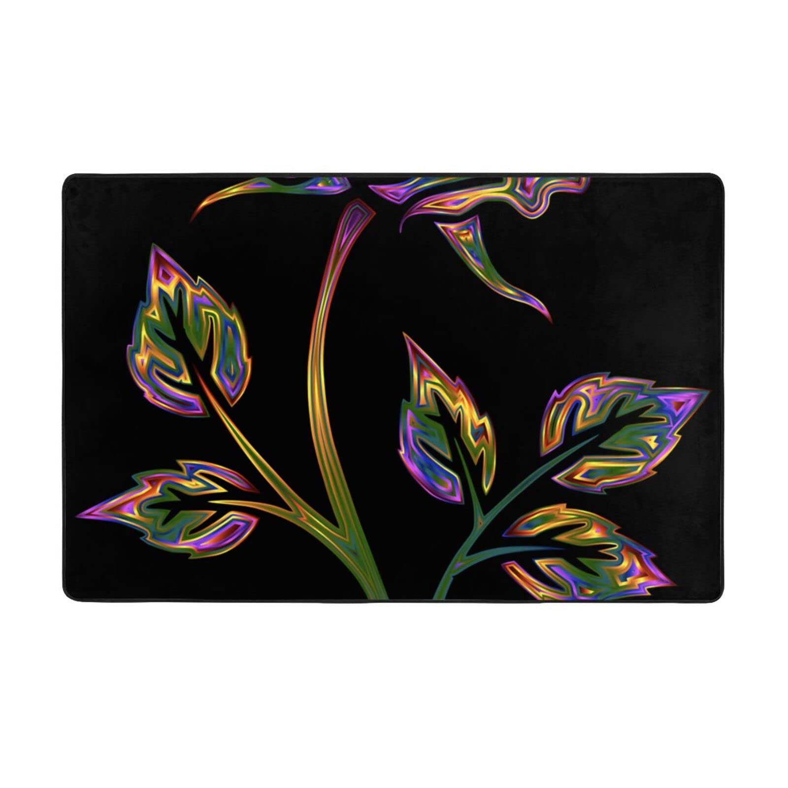 Tapis moderne imprimé fleurs noires et dorées 150x100 cm tapis flanelle antidérapante pour salon