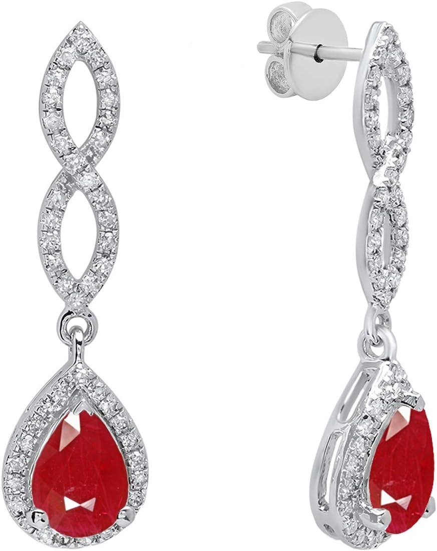 Dazzlingrock Collection 18K 7X5mm Each Pear Lab Created Gemstone & Natural Diamond Women Infinity Teardrop Dangling Earrings, White Real Solid Gold
