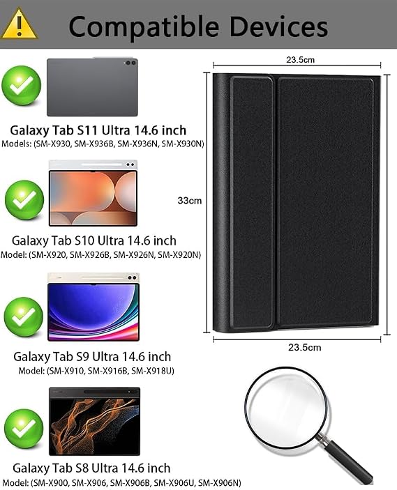 Backlit Keyboard Mouse Case for Samsung Galaxy Tab S11 Ultra/S10 Ultra/S9 Ultra/S8 Ultra 14.6-inch,with Wireless Bluetooth British Layout (QWERTY) Keyboard and Mouse, Built-in Pen Holder Black