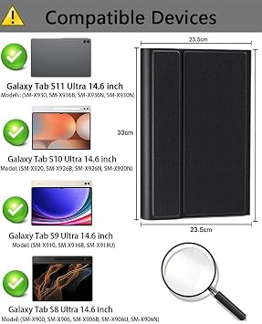 Backlit Keyboard Mouse Case for Samsung Galaxy Tab S11 Ultra/S10 Ultra/S9 Ultra/S8 Ultra 14.6-inch,with Wireless Bluetooth British Layout (QWERTY) Keyboard and Mouse, Built-in Pen Holder Black