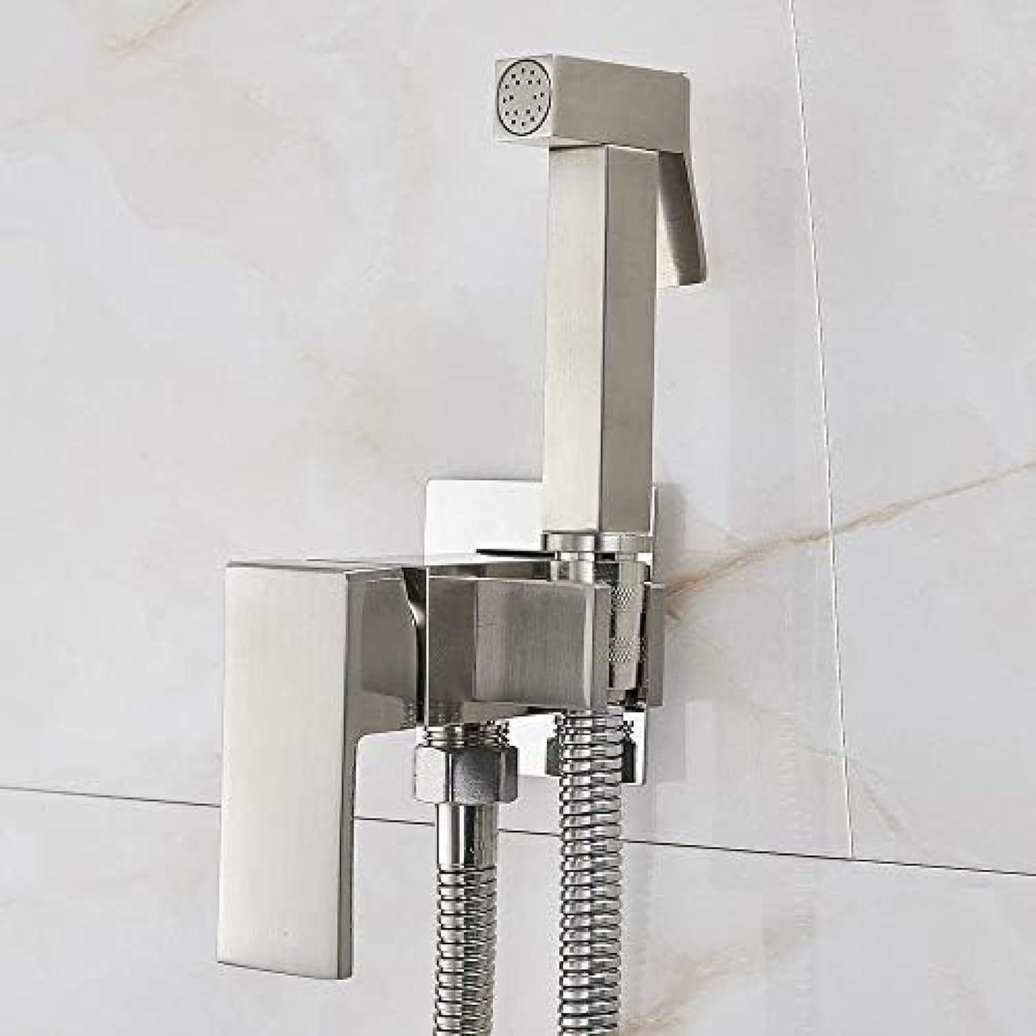 Rubinetto Bidet in Ottone, Miscelatore Doccia, Acqua Calda e Fredda, Rubinetto a spruzzo Quadrato, rubinetti per WC - Nichel Spazzolato, Nichel Spazzolato (Nichel Spazzolato)