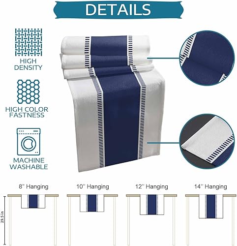 Miniatura 7 de Camino de mesa azul marino de 90 pulgadas de largo, camino de mesa a rayas de granja, antideslizante, bufandas, camino de mesa decorativo para