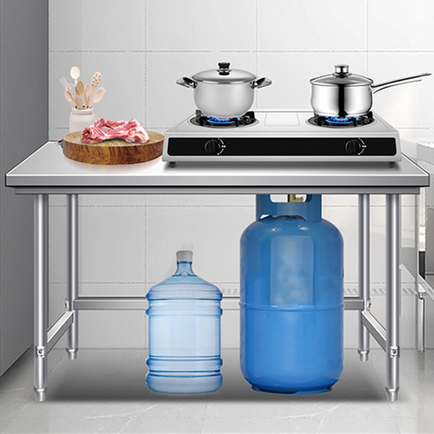 Stainless Steel Work Table Single Tier Work Table Thicker Adjustable Feet Chopping Table Packing Table Kitchen Cooker Rack Multifunctional Open Storage Shelf Easy to Install(120x50x80cm/47.2x19.7x31.5