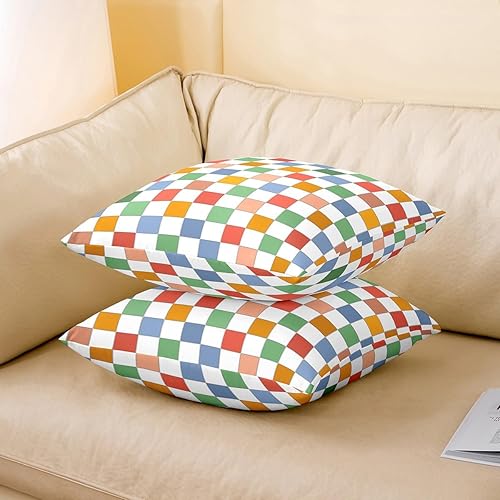 Miniatura 2 de Erosebridal Juego de 4 fundas de cojín retro a cuadros, estilo vintage de los años 60 y 70, fundas de almohada geométricas a cuadros, fundas de