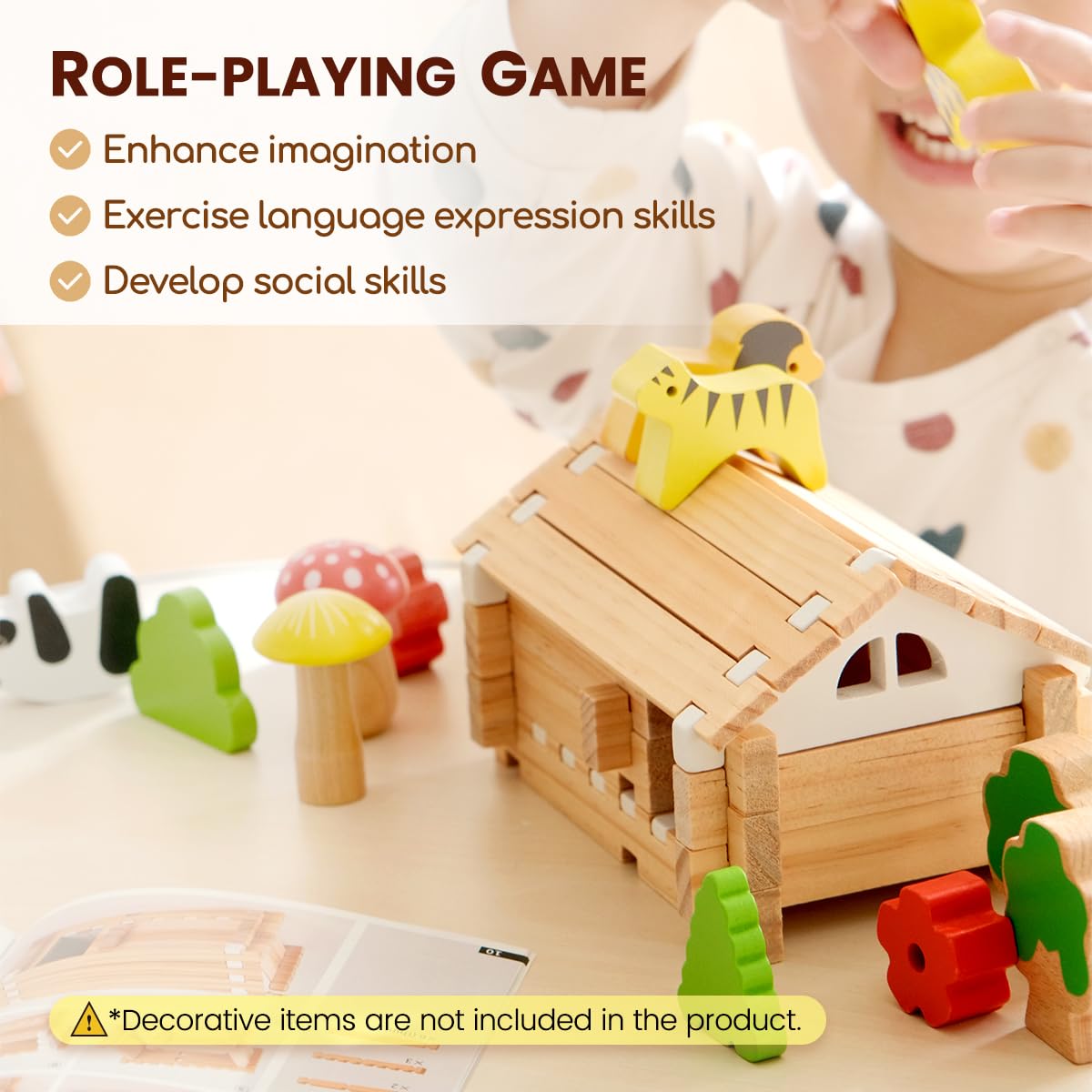 Jovi-Mindly & Notchies - Juego de 96 bloques de construcción de madera para niños a partir de 4 años, construcción creativa, cabaña imaginativa con bolsa de almacenamiento, juguete educativo STEM para