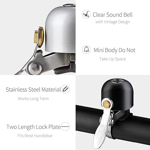 Miniatura 10 de ROCKBROS Campana de bicicleta clásica para timbre de bicicleta con campanas de sonido fuerte para carretera, bicicleta de montaña, manillar adultos
