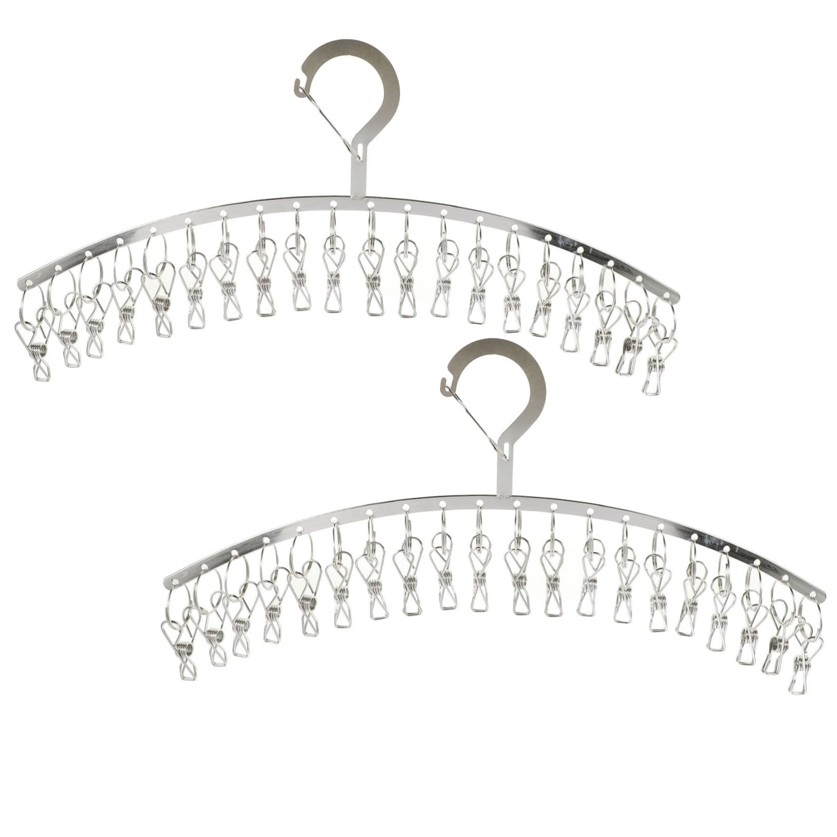 Stendibiancheria 2 Pezzi Argento in Acciaio Inossidabile 20 Clip Resistenti, Multiuso per Reggiseni e Asciugamani per Uso Domestico Esterno