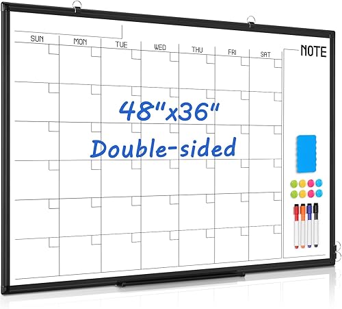 Vista 9 de Calendario mensual pizarra blanca de borrado en seco para pared, calendario magnético de 24 x 18 pulgadas, pizarra blanca de doble cara para Marco