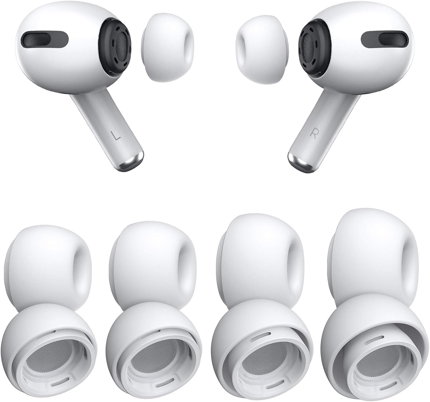 4 Pairs Replacement Ear Tips for Airpods Pro/Airpods Pro 2 Generation with Noise Reduction Hole & Built-in dust Guard Screen, Silicone Ear Tips for Airpods Pro with Portable Storage Box (XS/S/M/L)