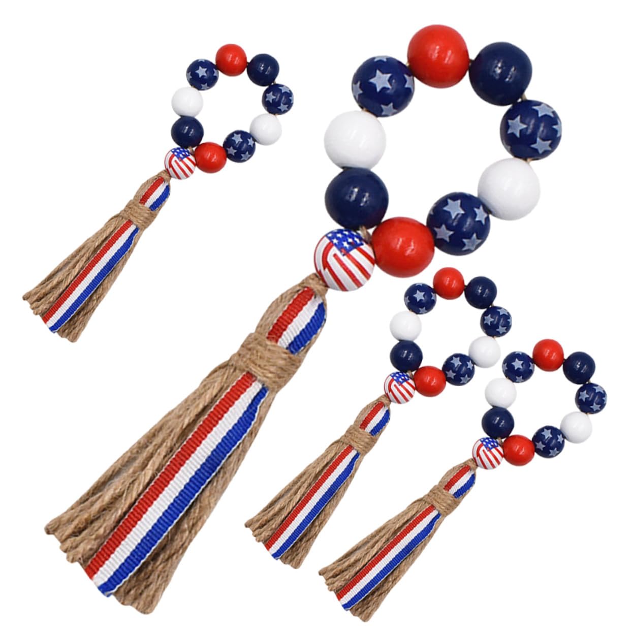 VICASKY 24 Stck. Teiliges Holzperlen Serviettenringe mit Quaste Robust und Langlebig Dekorative Napkin Holder für Unabhängigkeitstag Fest Hochzeit Party und Tischdekoration